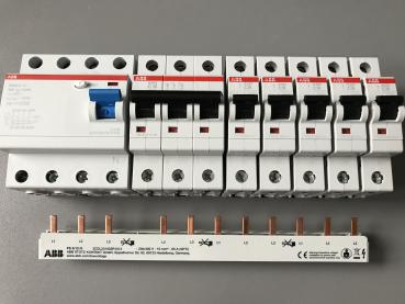 ABB ***SET*** 1x FI F204A-40/0,03 + 1x LS-3-polig S203-C16 + 5x LS-1-polig S201-C16 + 1x PS3/12+FI Sammelschiene, C-Charakteristik